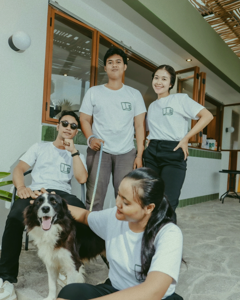 AT 06 Canggu Bali team with dog at pet-friendly coworking restaurant