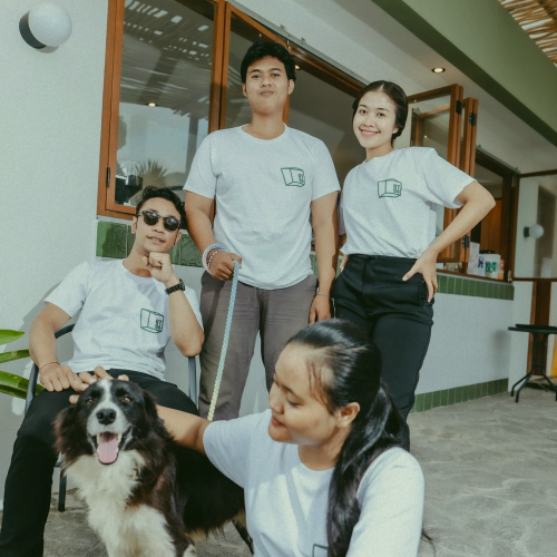 AT 06 Canggu Bali team with dog at pet-friendly coworking restaurant