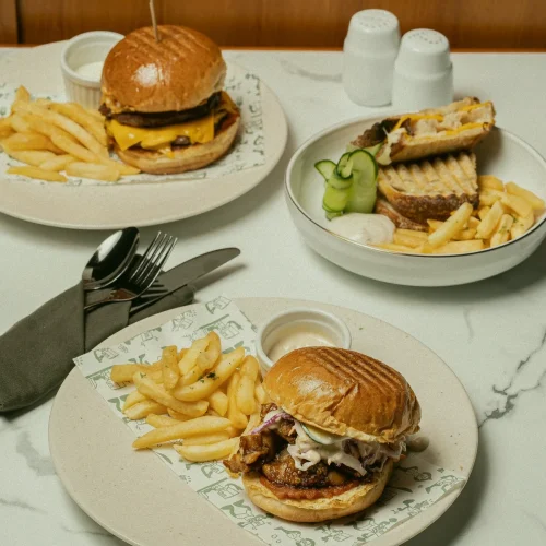 Gourmet burgers and fries at AT 06 Canggu Bali